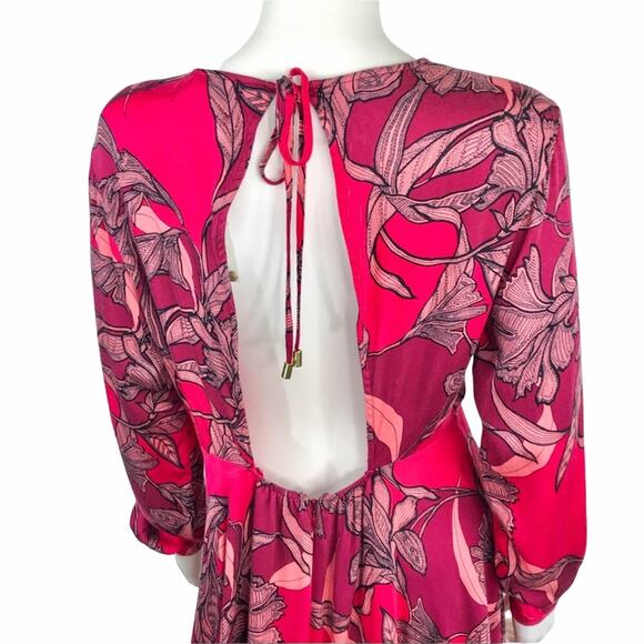 MinkPink NWT Floral Red & Pink Femme Fatale Fit & Flare Boho Hippy Dress L - Picture 8 of 14